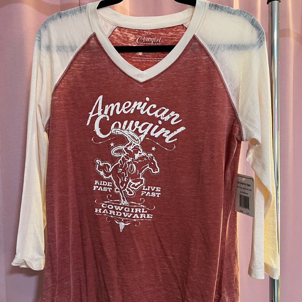 Cowboy Hardware American Cowgirl VNeck Raglan, rhinestone cinnamon